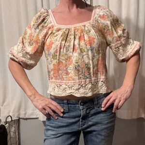 Christian Siriano Floral Lace Blouse in Cream and Orange